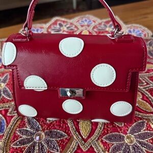 Melie Bianco The Maisel Red and White Mini Bag recycled  vegan  leather